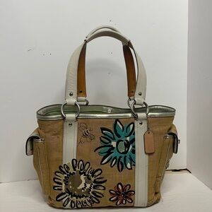 COACH Bees And Flowers Appliqué Burlap And Leather